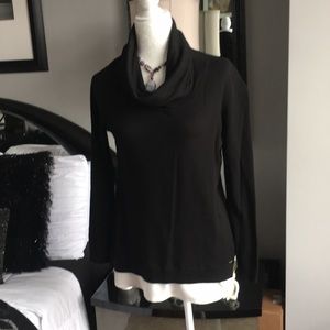 Calvin Klein cowl knit black s white fake blouse